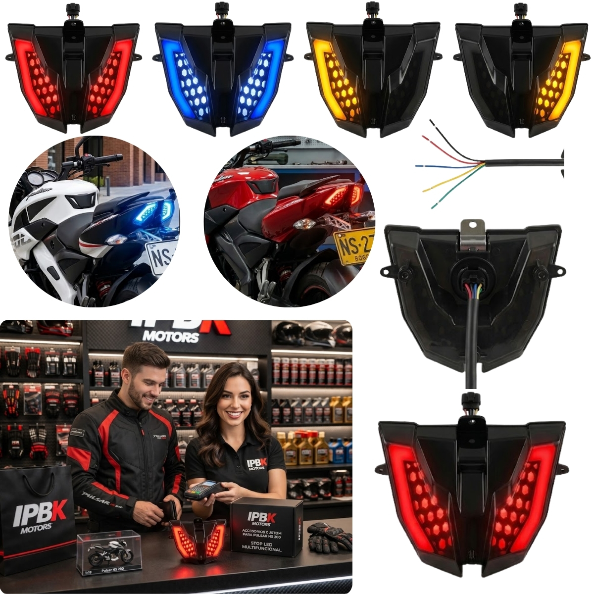 Stop luz freno led rgb moto pulsar ns200